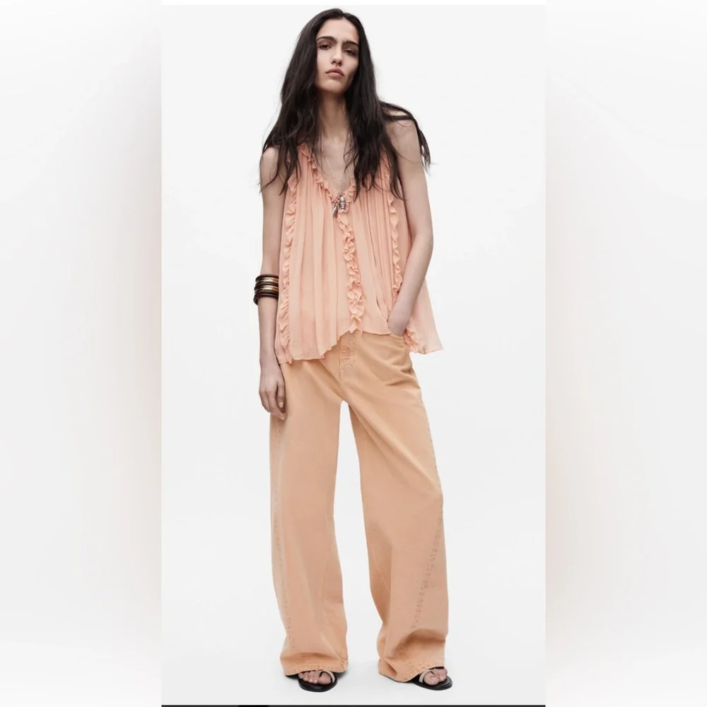 Zara Light Coral Ruffled Blouse - Picture 2 of 6